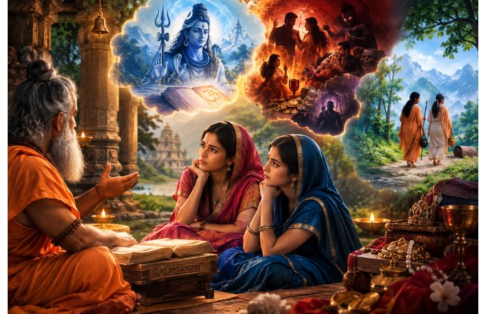 શિવપુરાણની કથા શ્રવણથી ચંચુલા અને બિદુંકનો પાપના ભય અને સંસારથી વૈરાગ્ય થયો.