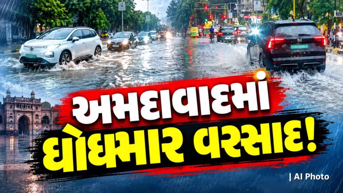 અમદાવાદમાં ધોધમાર વરસાદ: 40 મિનિટમાં 2 ઇંચ વરસાદથી રસ્તાઓ પર પાણી