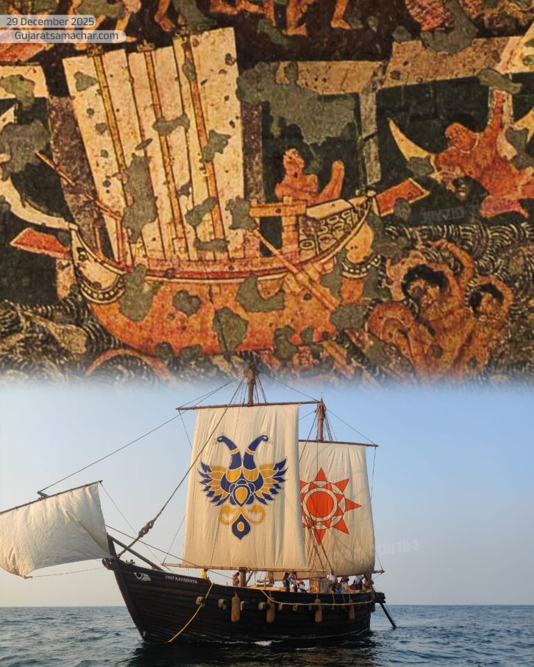 અજંતાની ગુફાઓથી અરબ સાગર સુધી: 2 હજાર વર્ષ જૂની ભારતીય નૌકાવિદ્યા ફરી જીવંત—INSV ‘કૌન્ડિન્ય’ પોરબંદરથી ઓમાન તરફ રવાના