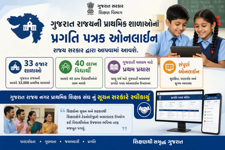 “ગુજરાતમાં પ્રાથમિક શિક્ષણમાં ડિજિટલ ક્રાંતિ: ૩૩ હજાર શાળાના ૪૦ લાખ વિદ્યાર્થીઓના પ્રગતિ પત્રક હવે ઓનલાઇન ઉપલબ્ધ”