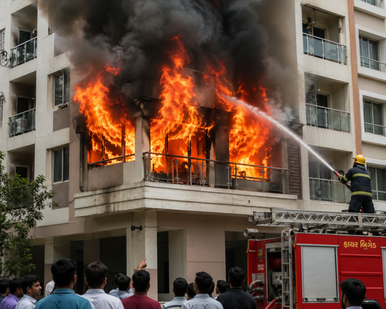 જામનગરના પંચવટી વિસ્તારમાં વહેલી સવારે ભીષણ આગ: