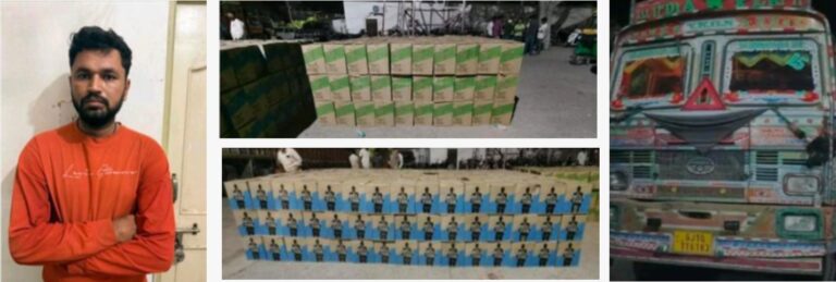 રાજકોટ રેન્જ પોલીસનો મોટો ભાંડો ફોડ: કપાસીયાની બોરીની આડમાં છુપાવી લાવવામાં આવતો 1.46 કરોડનો વિદેશી દારૂ ઝડપાયો.