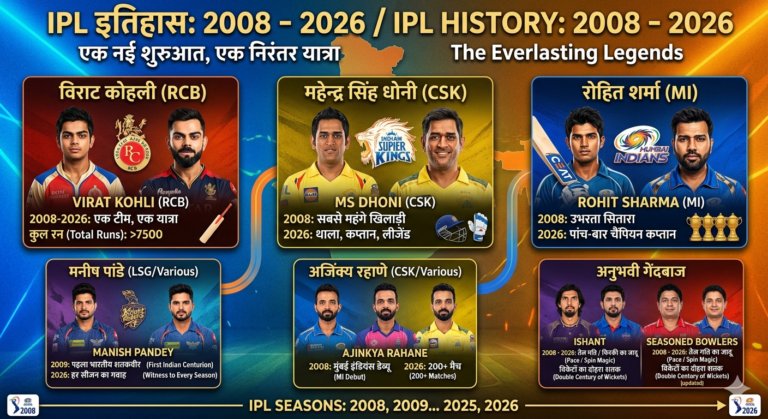 IPLની ૧૮ વર્ષની સફર—૨૦૦૮ થી ૨૦૨૬ સુધી સતત રમતા દિગ્ગજોનો સુવર્ણ ઇતિહાસ