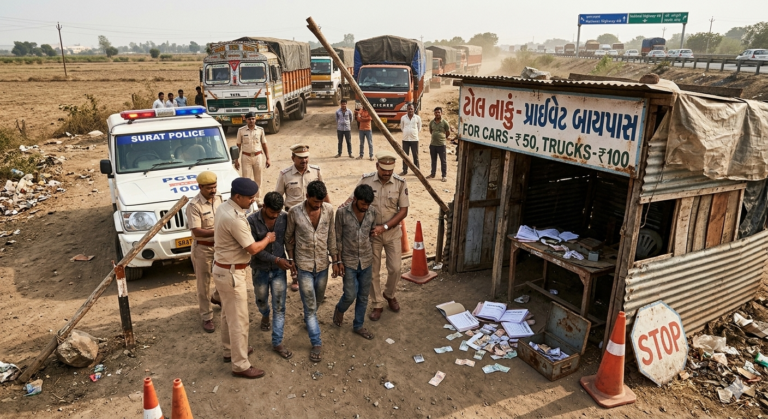 સુરતમાં નકલી ટોલનાકાનું મોટું કૌભાંડ બહાર આવ્યું: NH-48 બાયપાસ પર ગેંગનો આતંક, લાખોની ઉઘરાણી બાદ પોલીસનો દમદાર દરોડો.