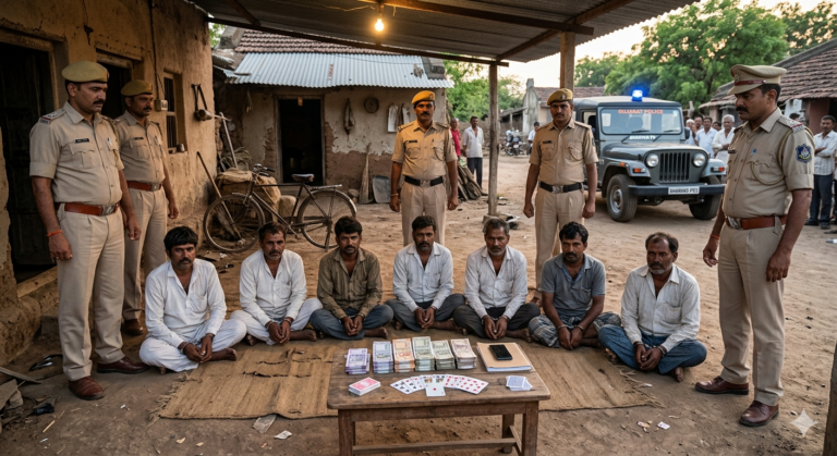 ભાણવડમાં જુગાર પર પોલીસનો કડક પ્રહાર: રોજીવાડા ગામેથી 7 જુગારી ઝડપાયા, ₹65 હજારથી વધુનો મુદ્દામાલ કબ્જે