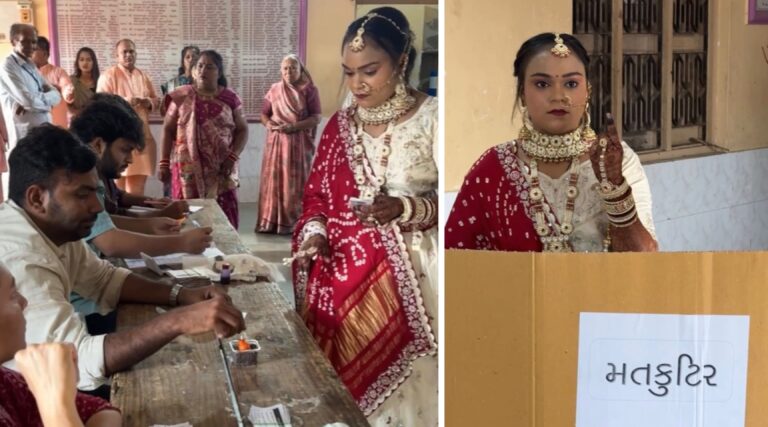 “લગ્નના મંડપ પહેલાં મતદાન મથક”: જામનગરના ગુલાબનગરની મીરા પરમારે લગ્નની વ્યસ્તતા વચ્ચે મતદાન કરી લોકશાહી પ્રત્યેની નિષ્ઠાનું અનોખું ઉદાહરણ પૂરું પાડ્યું.