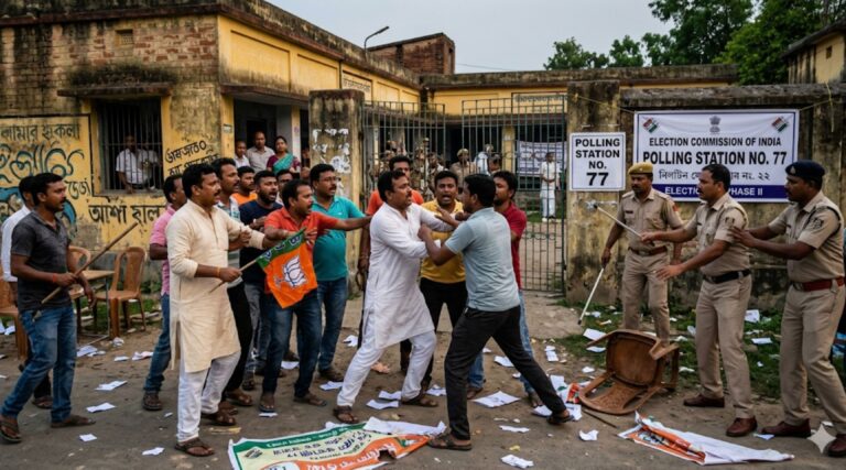 પશ્ચિમ બંગાળ ચૂંટણી 2026માં બીજા તબક્કે હિંસા, EVM વિવાદ અને રી-પોલની માંગ: 77 બૂથો પર ભાજપનો ગંભીર આક્ષેપ, ડાયમંડ હાર્બર કેન્દ્રમાં રાજકીય તાપમાન ચરમસીમાએ